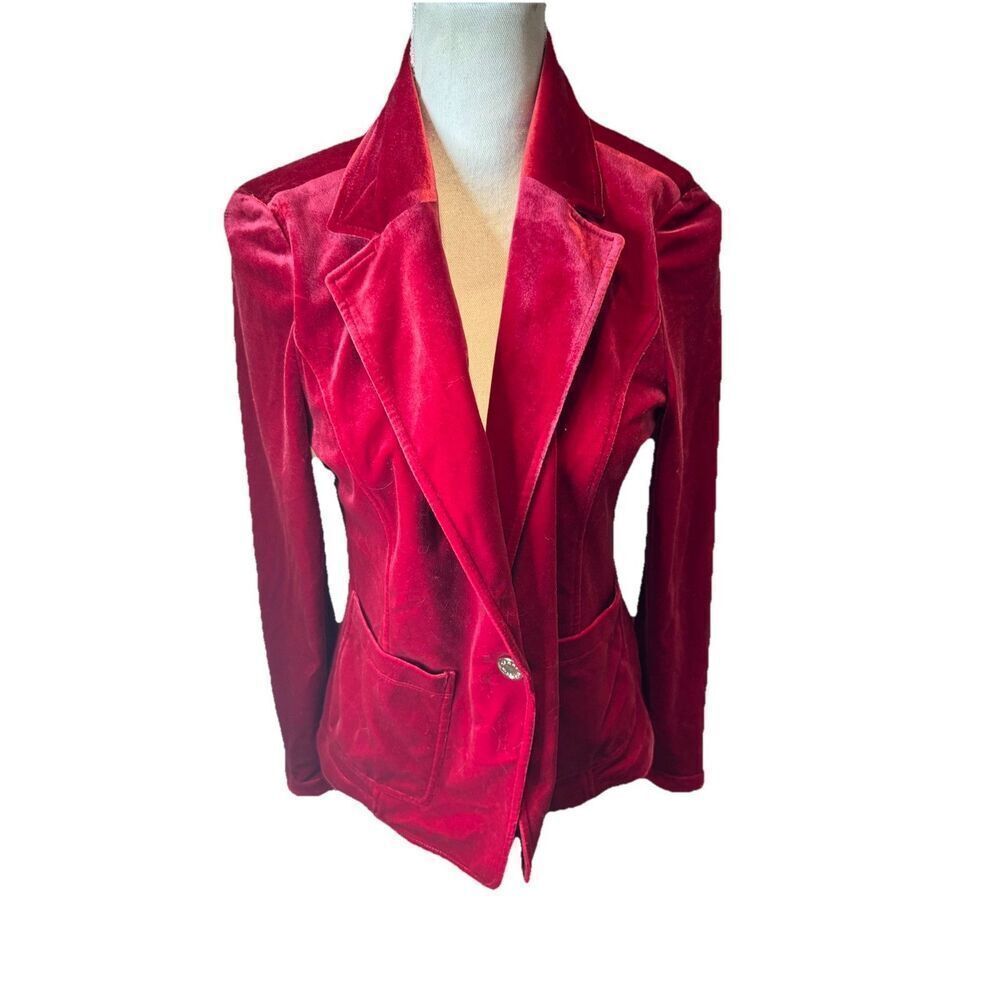 Tommy Hilfiger Women’s Velvet Red Blazer Jacket Preppy Old Money Sz 10